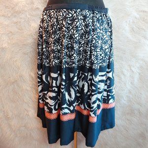 Alfred Dunner Women's Navy Blue Coral Floral Tropical Pleated Knee Skirt 12P